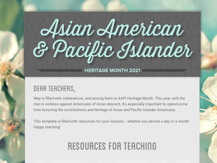 Asian American and Pacific Islander Heritage Month - Resources for Educators