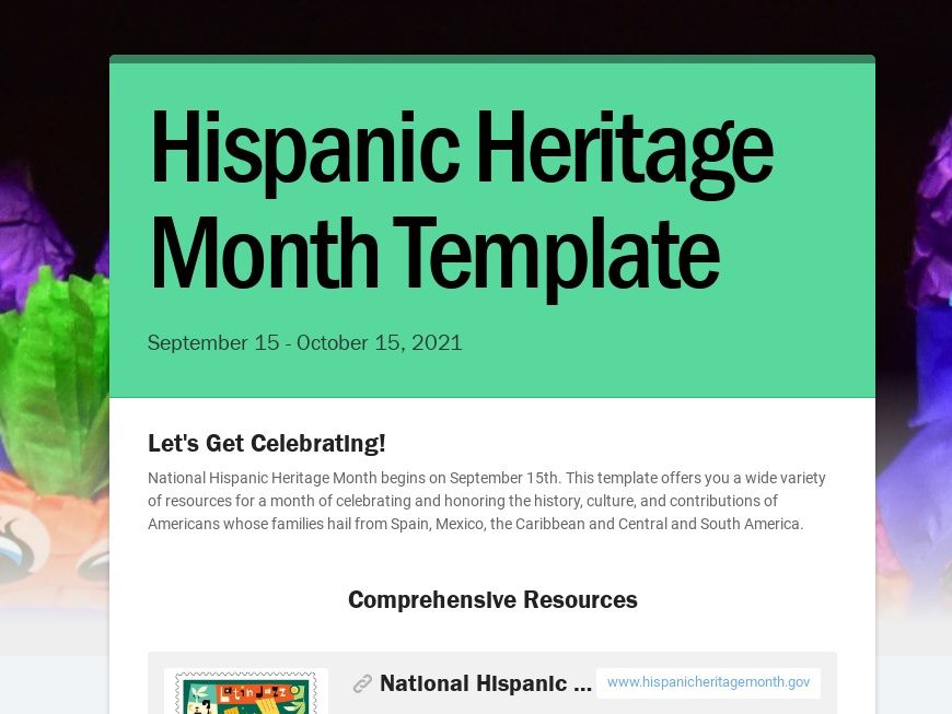 School Newsletter Template for Hispanic Heritage Month for use by teachers and educators