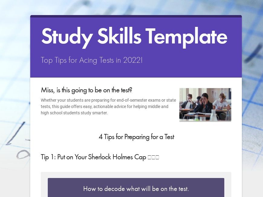 Study Skills Template How to study for exams tips