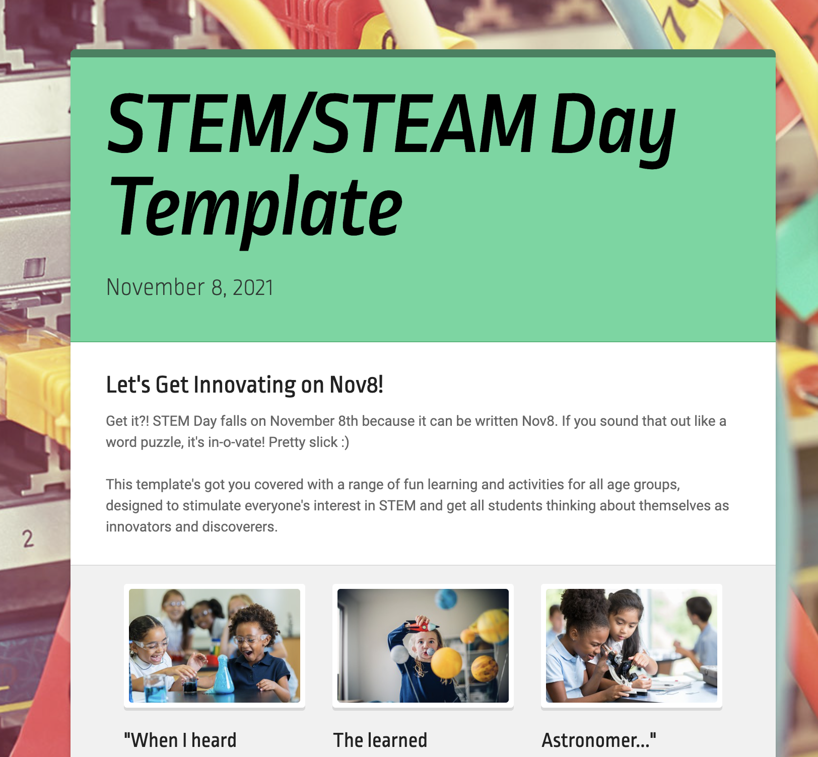 School Newsletter for National STEAM or STEM Day