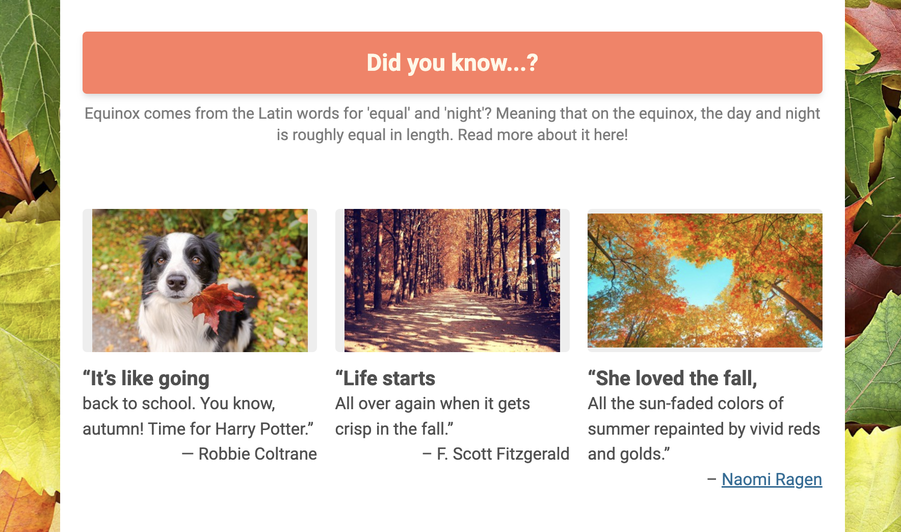 Section of a newsletter template about autumn