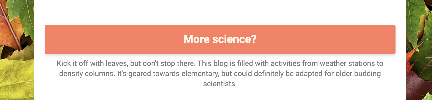 Section of a newsletter template with a link to a science activity blog